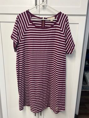 Michael Kors Burgundy and White Striped Mini Dress